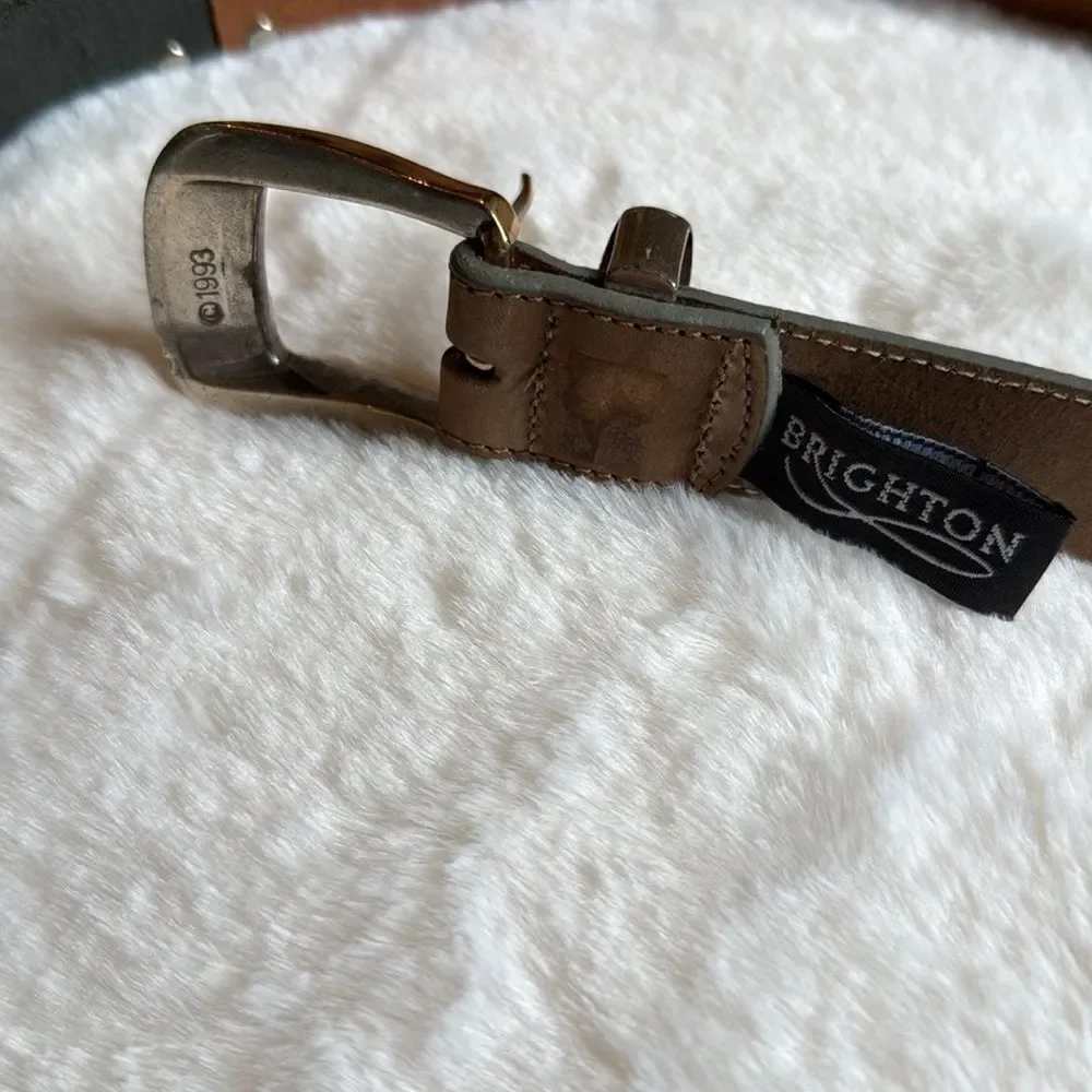 Vintage 90s Multicolor Leather Western Belt with Silver-Tone Buckle - Brighton